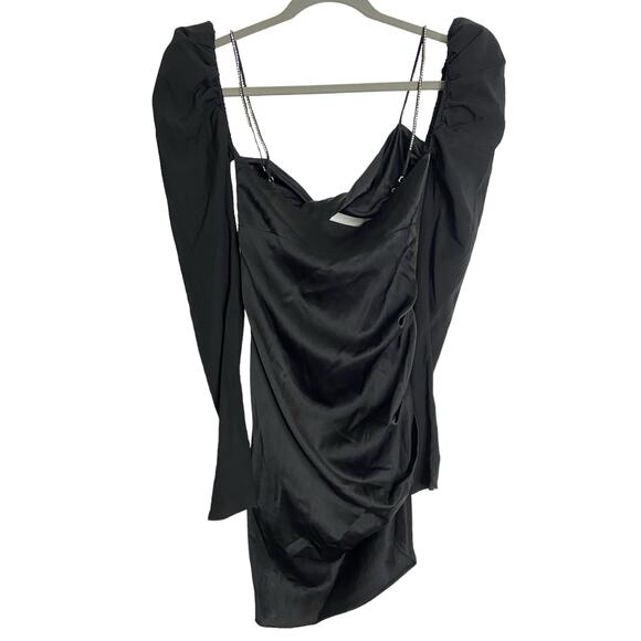 The Bar 100% Silk Twist Dress Satin Cut Out Puff Sleeve Embellished Strap Sz 2 - Picture 10 of 11